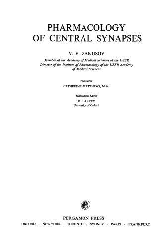 Pharmacology of Central Synapses