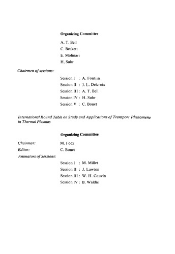 Plasma Chemistry–2: Plasma Chemistry and Transport Phenomena in Thermal Plasmas. Transport Phenomena in Thermal Plasmas (Odeillo-Font-Romeu, 1975)