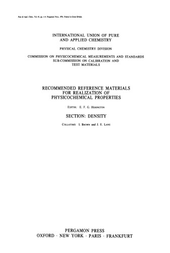 Recommended Reference Materials for Realization of Physicochemical Properties. Density