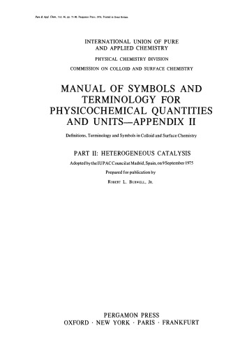 Manual of Symbols and Terminology for Physicochemical Quantities and Units–Appendix II. Heterogeneous Catalysis