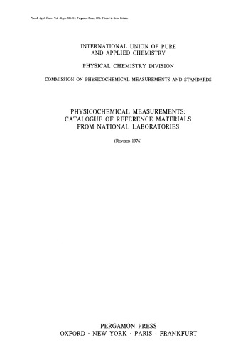 Physicochemical Measurements. Catalogue of Reference Materials from National Laboratories