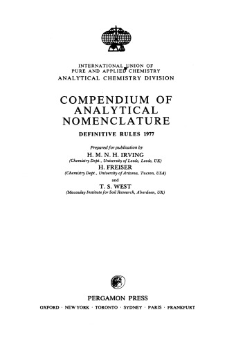 Compendium of Analytical Nomenclature. Definitive Rules 1977