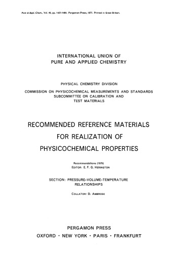 Recommended Reference Materials for Realization of Physicochemical Properties. Pressure–Volume–Temperature Relationships
