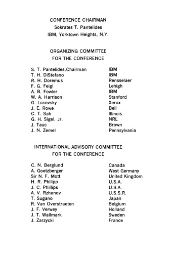 The Physics of Si: O2 and its Interfaces. Proceedings of the International Topical Conference on the Physics of Si: O2 and Its Interfaces Held at the IBM Thomas J. Waston Research Center, Yorktown Heights, New York, March 22–24, 1978