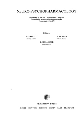 Neuro-Psychopharmacology. Proceedings of the 11th Congress of the Collegium Internationale Neuro-Psychopharmacologicum, Vienna, July 9–14, 1978
