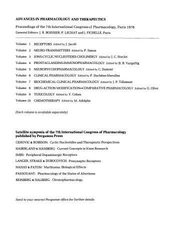 Ions–Cyclic Nucleotides–Cholinergy. Proceedings of the 7th International Congress of Pharmacology, Paris, 1978