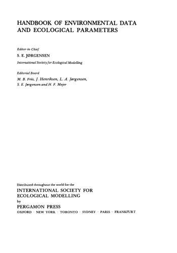 Handbook of Environmental Data and Ecological Parameters. Environmental Sciences and Applications