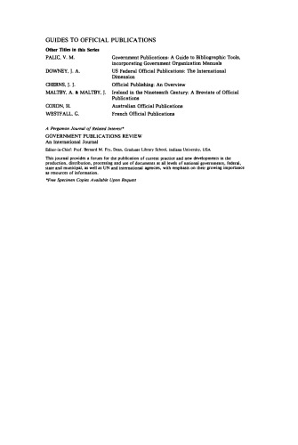 Irish Official Publications. A Guide to Republic of Ireland Papers, with a Breviate of Reports 1922–1972