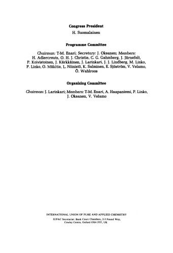 27th International Congress of Pure and Applied Chemistry. Plenary and Invited Lectures Presented at the 27th IUPAC Congress, Helsinki, Finland, 27–31 August 1979