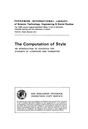 The Computation of Style. An Introduction to Statistics for Students of Literature and Humanities