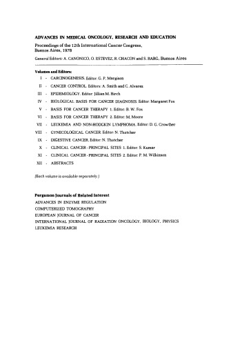 Cancer Control. Proceedings of the 12th International Cancer Congress, Buenos Aires, 1978