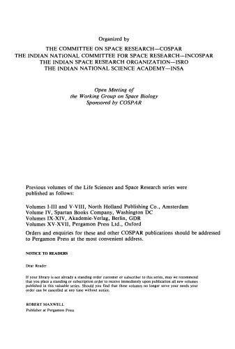 Life Sciences and Space Research. Proceedings of the Open Meeting of the Working Group on Space Biology of the Twenty-Second Plenary Meeting of COSPAR, Bangalore, India, 29 May–9 June 1979