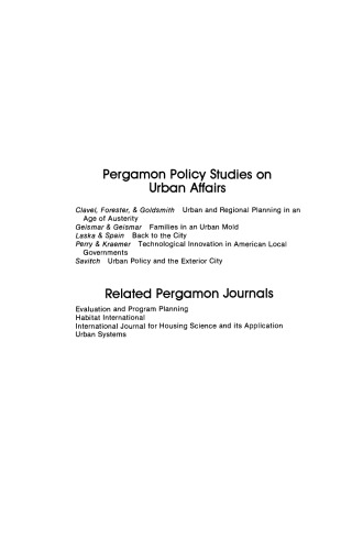 Back to the City. Issues in Neighborhood Renovation