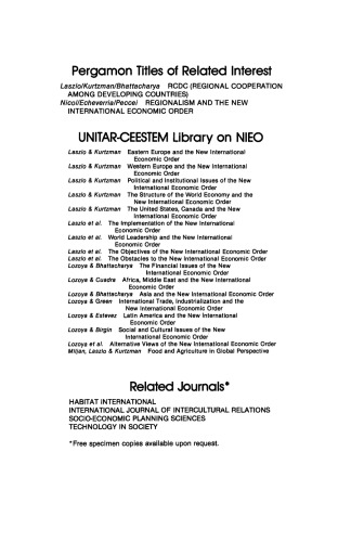 Social and Cultural Issues of the New International Economic Order. Pergamon Policy Studies on The New International Economic Order