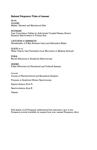 Advances in X-ray Spectroscopy. Contributions in Honour of Professor Y. Cauchois