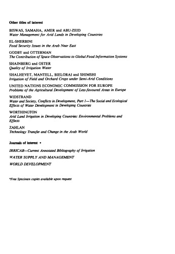 Irrigation and Agricultural Development. Based on an International Expert Consultation, Baghdad, Iraq, 24 February–1 March 1979