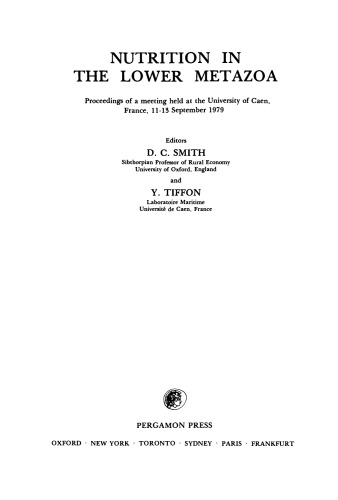 Nutrition in the Lower Metazoa. Proceedings of a Meeting Held at The University of Caen, France, 11–13 September 1979