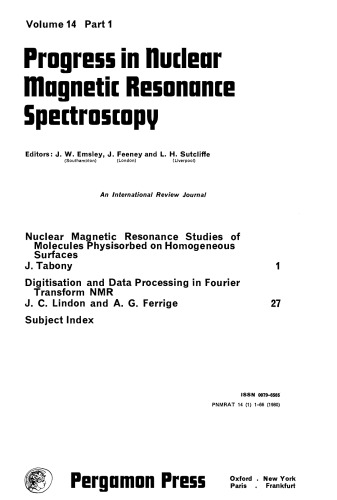 Progress in Nuclear Magnetic Resonance Spectroscopy. Volume 14