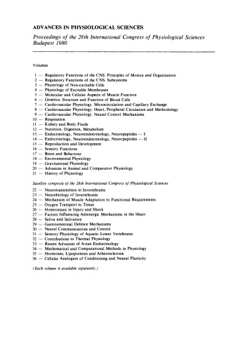 Cardiovascular Physiology: Microcirculation and Capillary Exchange. Proceedings of the 28th International Congress of Physiological Sciences, Budapest, 1980