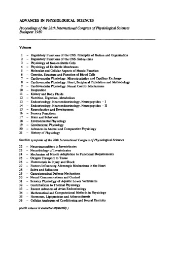 Sensory Physiology of Aquatic Lower Vertebrates. Satellite Symposium of the 28th International Congress of Physiological Sciences, Keszthely, Hungary, 1980