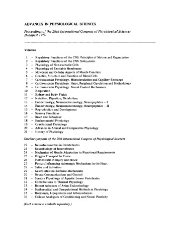Mathematical and Computational Methods in Physiology. Satellite Symposium of the 28th International Congress of Physiological Sciences, Budapest, Hungary, 1980