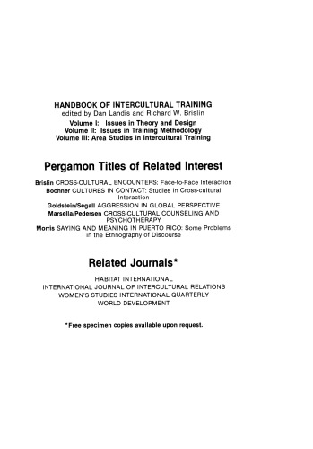 Handbook of Intercultural Training. Issues in Training Methodology