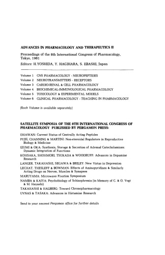 CNS Pharmacology Neuropeptides. Proceedings of the 8th International Congress of Pharmacology, Tokyo, 1981
