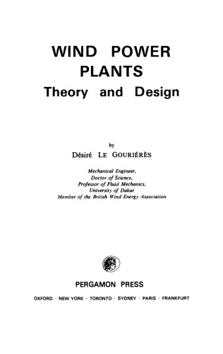 Wind Power Plants. Theory and Design