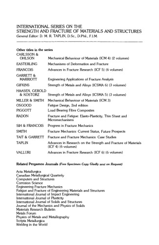 Strength of Metals and Alloys (ICSMA 7). Proceedings of the 7th International Conference on the Strength of Metals and Alloys, Montreal, Canada, 12–16 August 1985