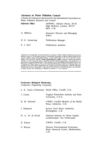 Freshwater Biological Monitoring. Proceedings of a Specialised Conference Held in Cardiff, U.K., 12–14 September, 1984