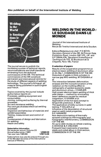 Automation and Robotisation in Welding and Allied Processes. Proceedings of the International Conference Held at Strasbourg, France, 2–3 September 1985, under the Auspices of the International Institute of Welding