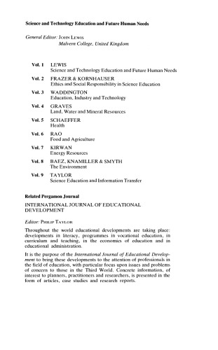 The Environment and Science and Technology Education. Science and Technology Education and Future Human Needs