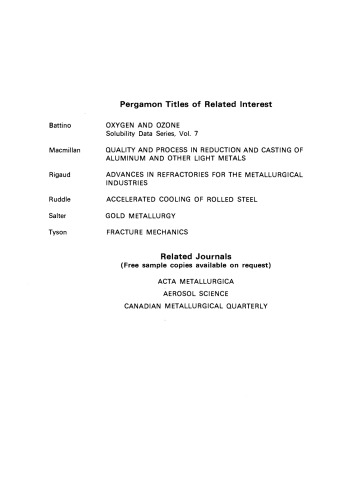 Proceedings of the Metallurgical Society of the Canadian Institute of Mining and Metallurgy. Co-Sponsored by the Non-Ferrous Pyrometallurgy and Hydrometallurgy Sections of the Metallurgical Society of the CIM