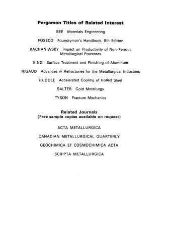 Proceedings of the International Symposium on Quality and Process Control in the Reduction and Casting of Aluminum and Other Light Metals, Winnipeg, Canada, August 23–26, 1987. Proceedings of the Metallurgical Society of the Canadian Institute of Mining and Metallurgy