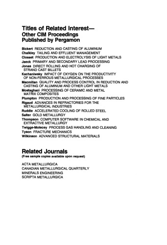 Processing of Complex Ores. Proceedings of the International Symposium on Processing of Complex Ores, Halifax, August 20–24, 1989