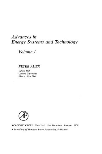 Advances in Energy Systems and Technology. Volume 1