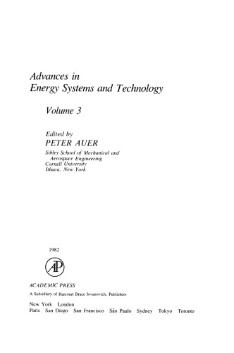 Advances in Energy Systems and Technology. Volume 3