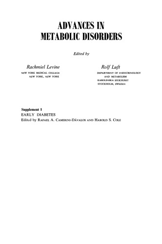 Early Diabetes. Advances in Metabolic Disorders, Supplement 1
