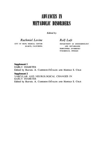 Vascular and Neurological Changes in Early Diabetes. Advances in Metabolic Disorders, Supplement 2