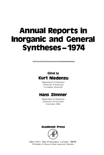 Annual Reports in Inorganic and General Syntheses–1974