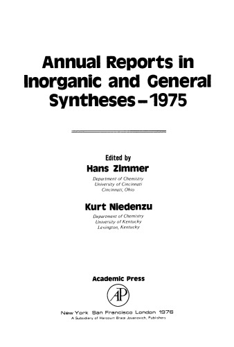 Annual Reports in Inorganic and General Syntheses–1975