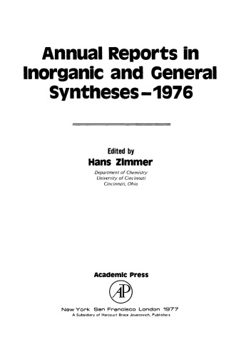 Annual Reports in Inorganic and General Syntheses–1976