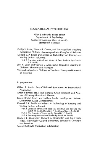 Children As Teachers. Theory and Research on Tutoring