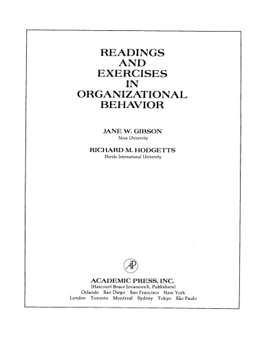 Readings and Exercises in Organizational Behavior