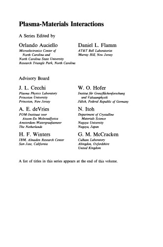 Plasma Diagnostics. Surface Analysis and Interactions