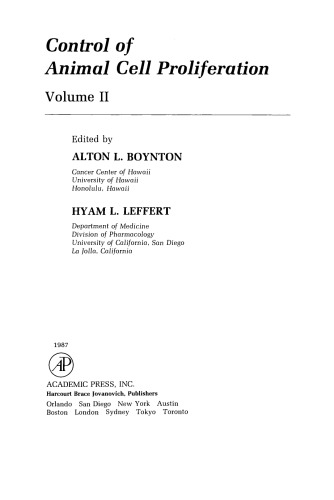 Control of Animal Cell Proliferation. Volume II