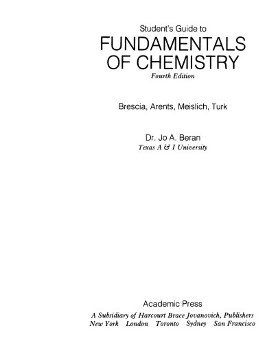Student's Guide to Fundamentals of Chemistry. Brescia, Arents, Meislich, Turk