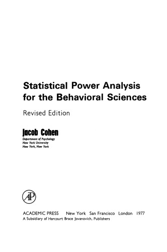 Statistical Power Analysis for the Behavioral Sciences
