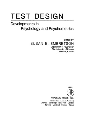 Test Design. Developments in Psychology and Psychometrics