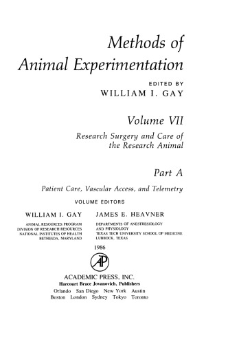 Research Surgery and Care of the Research Animal. Patient Care, Vascular Access, and Telemetry
